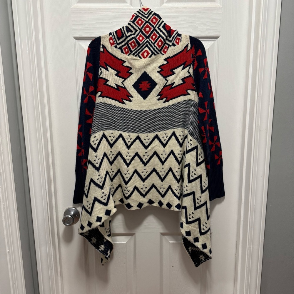 Tea Collection Navy, Cream & Red Geometric Open-Front Cardigan - Picture 3 of 5